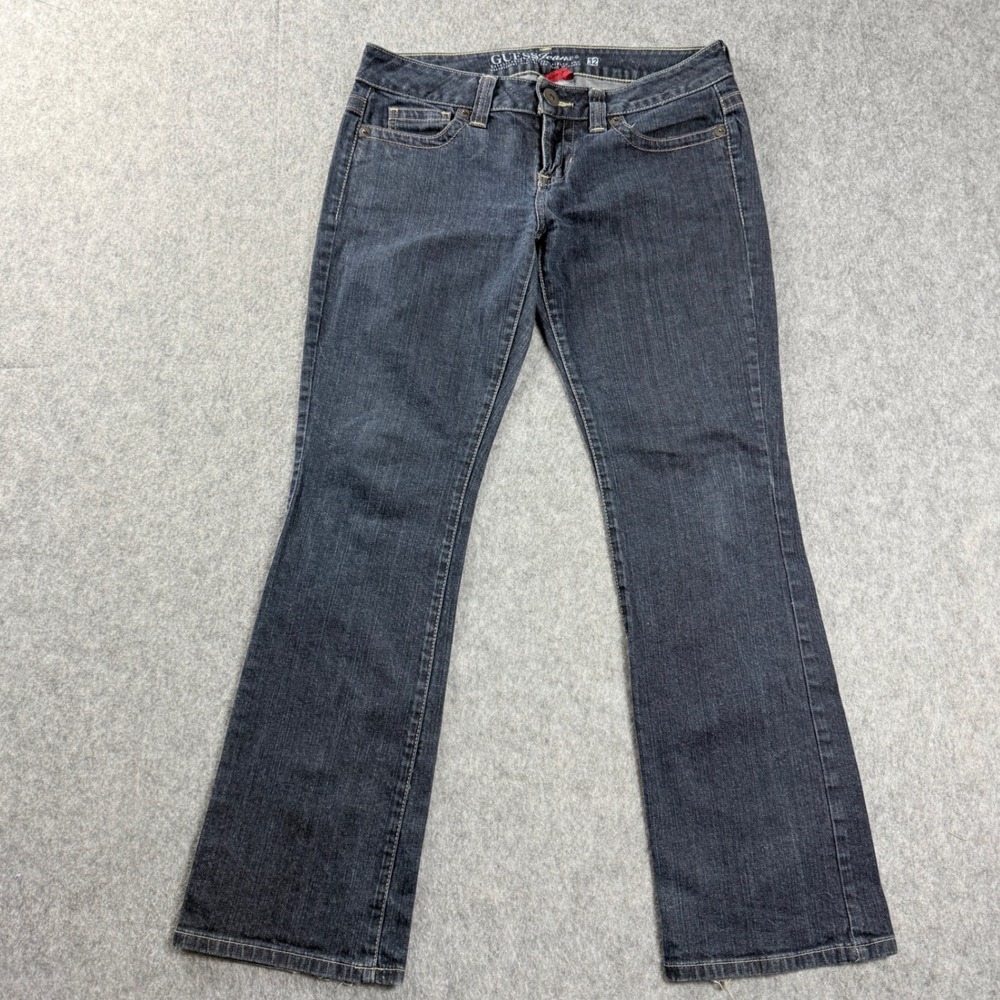 Guess‎ Women's Daredevil Boot Cut Jeans Size 34x31 Dark Wash Distressed Y2K